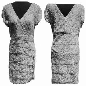 Scarlett Sequence Tiered Sequin Lace Silver Cocktail Evening Party Dress NEW 16W